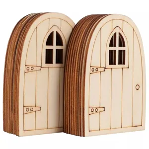Miniatura puerta de hadas de madera decoración manualidades, puerta arqueada adornos de bricolaje