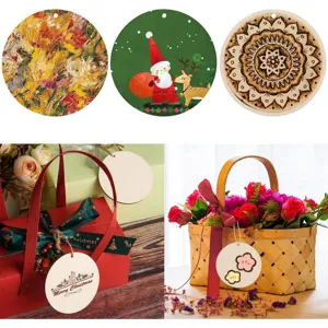 Unfinished wooden round hanging tags for DIY crafts, Christmas party decorations and home decor.