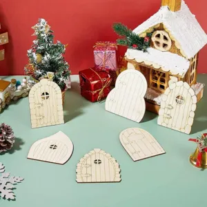 Puerta de hadas de madera miniatura bricolaje artesanía conjunto de rodajas de madera.