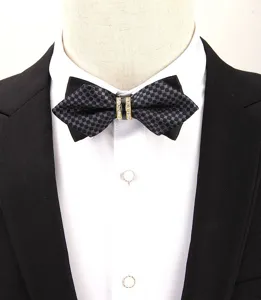 Farfallina uomo moda a punta con strass nero a quadri accessorio per abito da sposa