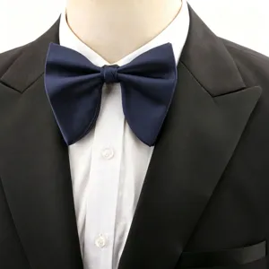 Detail view of the elegant satin bow tie, showcasing the fine fabric texture and neat knot.