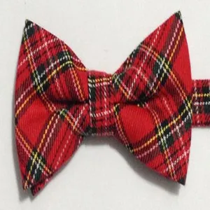 Classic red plaid bow tie, stylish British style men's formal neckwear accessory detail.