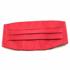 Men satin cummerbund formal wear pleated waist band for tuxedo wedding party wine red