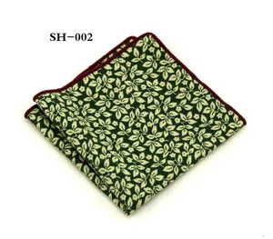 Pañuelo de bolsillo verde para hombre con estampado floral de algodón para traje.