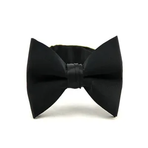 Classic black bow tie for men, perfect for wedding formalwear and groomsmen styles.