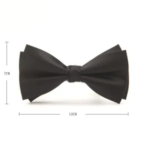 Classic black bow tie for men, formal wedding groom bowtie, solid color elegant necktie.