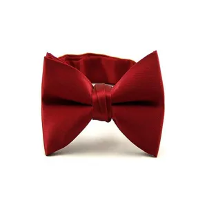 Classic solid color mens bow tie wine red satin wedding groom formal neckwear accessory