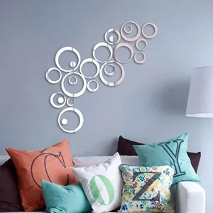 3D acrylic mirror wall stickers DIY circles home wall decor for living room background.