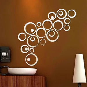 Detailed view of DIY 3D acrylic mirror circle wall stickers for home background decor.