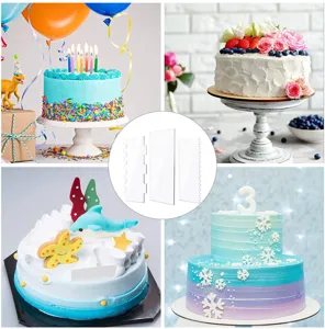 3-piece clear acrylic cake scraper set for smooth icing frosting and baking decorating tools.