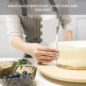 Transparent acrylic cake scraper for smooth frosting, icing, and baking decoration tool.