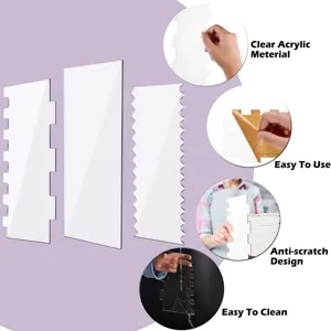 3Pcs Clear Acrylic Cake Scrapers Set Smooth Edge Icing Comb Baking Pastry Tools