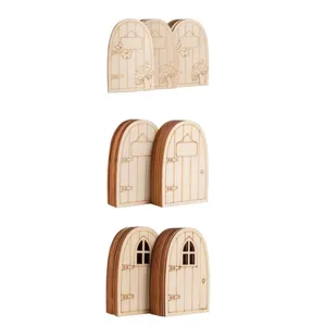 Puerta de hadas de madera miniatura bricolaje artesanía decoración rodajas de madera