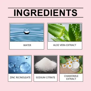 Infografía detallada de ingredientes del spray desodorante para mascotas con aloe vera.
