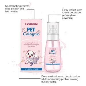 Spray desodorante para mascotas YEGBONG 100ml, fórmula suave sin alcohol para pelo fresco.