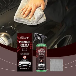 HOMONTH set spray rimuovi insetti auto, flacone da 120ml con scatola e panno in microfibra.