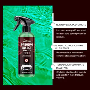 Vista dettagliata del flacone spray per la rimozione di insetti HOMONTH con formule.