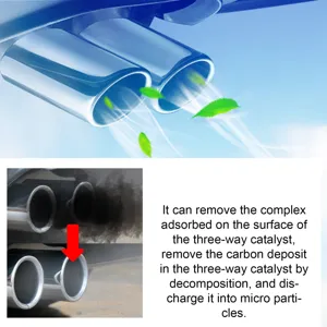 Detailed view of catalytic converter cleaner removing carbon deposits and exhaust pipe clean effect.