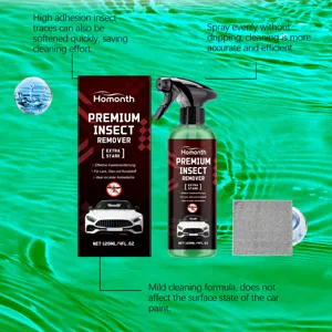 HOMONTH kit spray rimuovi insetti per auto con panno di pulizia per vernice e vetri.