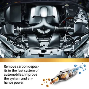Engine compartment and catalytic converter cleaning principle detail view for automotive maintenance.
