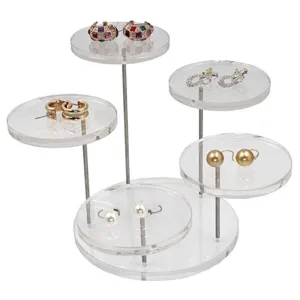 Espositore per Gioielli in Acrilico a 5 Strati Supporto per Anello Girevole Rotondo Organizer Trasparente Nero Bianco Vetrina da Tavolo
