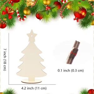 Árbol de navidad de madera sin terminar adorno en blanco DIY con base y cuerda para decoracion