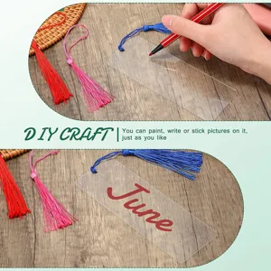 Clear acrylic bookmarks with colorful tassels DIY blank rectangle book marker stationery set