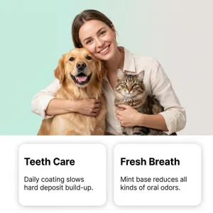 Vue détaillée du gel de soins dentaires pour chiens et chats pour le nettoyage et l'haleine.