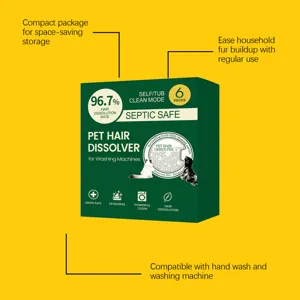 Pet hair dissolver for washing machines, removes pet fur easily, 6 pieces pack for home laundry care.
