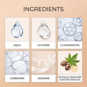 Détail de la composition en huile de ricin pour le corps aux extraits naturels hydratants.