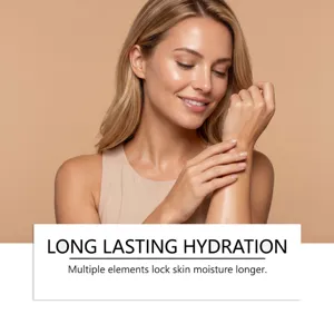 Vue détaillée de l'application d'une huile de soin corporel nourrissante pour une hydratation durable.