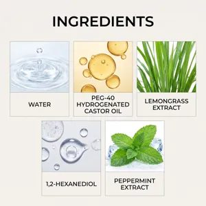 Vista detallada que muestra ingredientes naturales y extractos de plantas para el spray antipulgas.