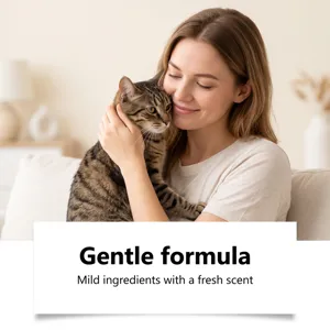 Detailed scene showing gentle cat repellent spray usage detail for pets care daily.