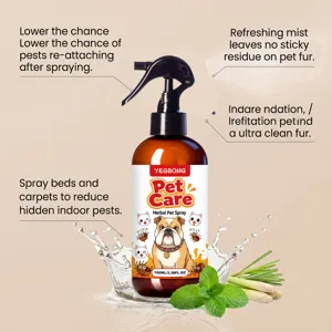 Vista detallada del spray de hierbas para mascotas para una protección eficaz contra pulgas.