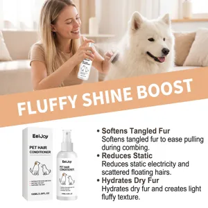 Detalle del spray acondicionador para pelo de mascotas EelJoy para un pelaje suave.