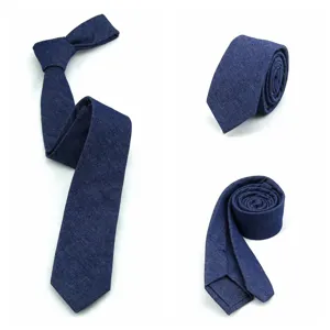 Corbata estrecha de mezclilla azul para hombre, corbata slim de algodón informal.