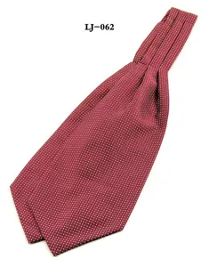 Burgundy polka dot ascot tie for men, elegant cravat neckerchief formal detail view.