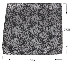 Classic black silver paisley pocket square for men wedding suit formal handkerchief 25cm