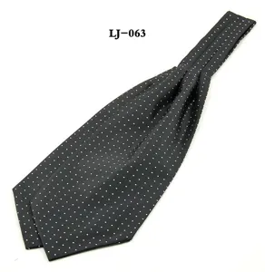 Men black polka dot ascot tie fashion cravat neckerchief for formal business shirt detail.