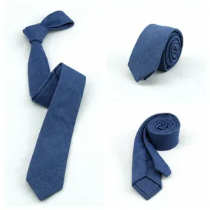 Detalles de corbata de mezclilla azul sólida casual, corbata de algodón estrecha de 6 cm.