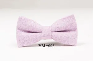 Detailed close-up view of the light purple tweed bow tie, showing soft wool fabric texture.