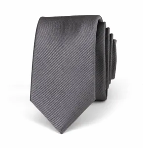 Classic dark gray men's necktie with elegant twill texture for business and wedding.