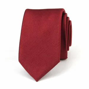 Classic burgundy men's twill tie detail, professional business formal wear accessory.