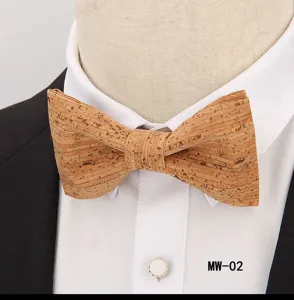 Cork bow tie detail shot showcasing unique natural texture, ideal for stylish formal and party wear.