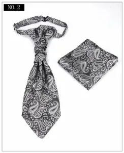 Men jacquard paisley ascot tie and pocket square set for formal wedding suit wear