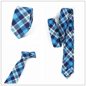 Corbata estrecha de algodon a cuadros azules clasica para hombre negocio formal casual