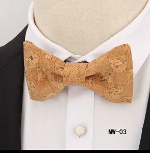Detailed view of the stylish men's casual cork bow tie showing its unique natural texture.