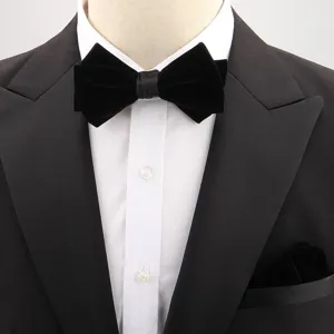 Men velvet bow tie pocket square set groom wedding party formal wear accessory detail