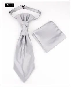 Men grey cravat tie and pocket square set, elegant wedding suit accessory for formal wear.