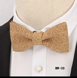 Men's casual party cork bow tie, unique natural wood texture stylish accessory for weddings.